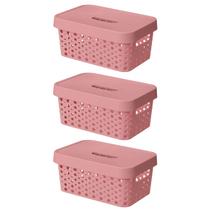 Kit 3 Cestos Organizadores com Tampa 4,5 Litros 26x18x11 Caixa Organizadora Multiuso Rattan Kit 3 Cestos Organizadores com Tampa 4,5 Litros 26x18x11 Caixa Organizadora Multiuso Rattan