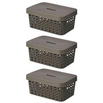 Kit 3 Cestos Organizadores com Tampa 4,5 Litros 26x18x11 Caixa Organizadora Multiuso Rattan Kit 3 Cestos Organizadores com Tampa 4,5 Litros 26x18x11 Caixa Organizadora Multiuso Rattan