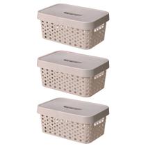 Kit 3 Cestos Organizadores com Tampa 4,5 Litros 26x18x11 Caixa Organizadora Multiuso Rattan Kit 3 Cestos Organizadores com Tampa 4,5 Litros 26x18x11 Caixa Organizadora Multiuso Rattan