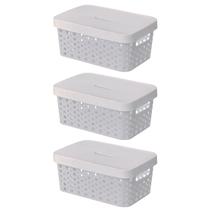 Kit 3 Cestos Organizadores com Tampa 4,5 Litros 26x18x11 Caixa Organizadora Multiuso Rattan