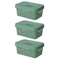 Kit 3 Cestos Organizadores com Tampa 4,5 Litros 26x18x11 Caixa Organizadora Multiuso Rattan Kit 3 Cestos Organizadores com Tampa 4,5 Litros 26x18x11 Caixa Organizadora Multiuso Rattan