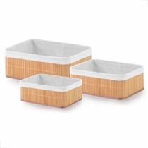 Kit 3 Cestos Organizadores de Bambu com Forro Removível Decoraçao e Multiuso Banheiro Cozinha Quarto