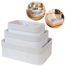 Kit 3 Cestos Organizadores de Bambu Multiuso com Forro - KONTUZ HOME
