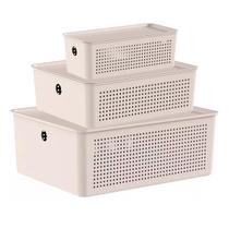 Kit 3 Cestos Organizadores Despensa Lavanderia - Ou - Bege