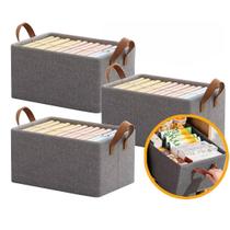 Kit 3 Cestos Organizadores Dobráveis 25L Caixa Multiuso com Alças Prático Ideal Para GuardaRoupas, Gavetas , Armários, Estantes, Escritório