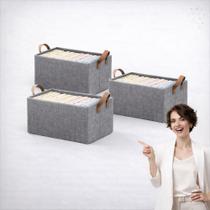 Kit 3 Cestos Organizadores Dobráveis 25L com Alça Caixa Multiuso para Guarda-Roupa Gavetas Lavanderia e Brinquedos Estru