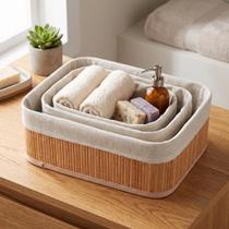 Kit 3 Cestos Organizadores Elegantes Rústicos Para Casa Cozinha Multiuso de Bambu Kit 3 Cestos Organizadores Elegantes Rústicos Para Casa Cozinha Multiuso de Bambu