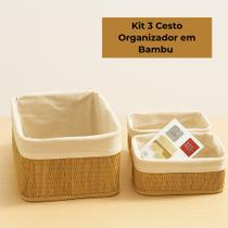 Kit 3 Cestos Organizadores em Bambu