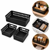 Kit 3 cestos organizadores multifuncionais modulares caixa para gavetas armário cozinha escritório lavanderia quarto por
