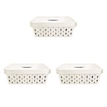 Kit 3 cestos organizadores off white com tampa 11 litros