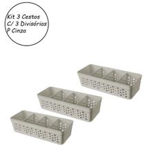 Kit 3 Cestos Organizadores P Organização C/ 3 Divisórias