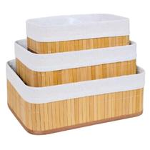 Kit 3 Cestos Organizadores Porta Alimentos De Bambu e Tecido