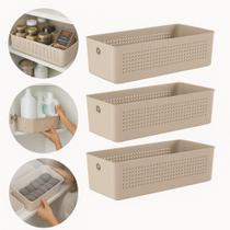 Kit 3 Cestos Organizadores Quadrados Multiuso para Casa e Escritório