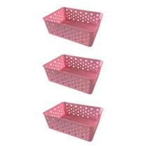 Kit 3 Cestos Organizadores Rosa Multiuso Médio Empilhável Gaveta Armário Lavanderia 19x14x6,5 Kit 3 Cestos Organizadores Rosa Multiuso Médio Empilhável Gaveta Armário Lavanderia 19x14x6,5
