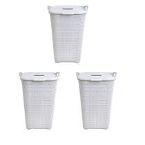 Kit 3 Cestos Rattan Grande C/ Tampa Basculada Branco-Arqplast Kit 3 Cestos Rattan Grande C/ Tampa Basculada Branco-Arqplast