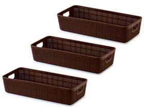 Kit 3 Cestos Rattan Home Organizer Multiuso