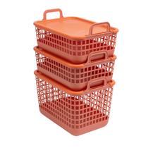 Kit 3 cestos telados de plástico 2p/1m terracota Oikos