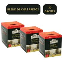 Kit 3 Chá Preto English Breakfast Ahmad Tea London 30 Sachês