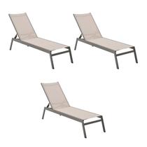 Kit 3 Chaise Itaguá Amêndoa Alumínio Tela Bege