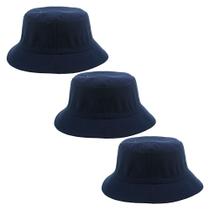 Kit 3 Chapéu Bucket Hat Liso Azul Escuro Masculino, Feminino