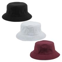 Kit 3 Chapéu Bucket Hat Liso Preto, Branco E Bordo - Unissex