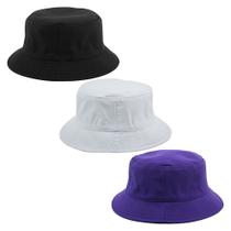 Kit 3 Chapéu Bucket Hat Liso, Preto, Branco E Roxo - Unissex