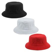 Kit 3 Chapéu Bucket Hat Liso Preto, Branco E Vermelho Unissex