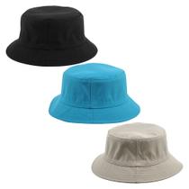 Kit 3 Chapeu Bucket Hat Liso Unissex Preto, Azul E Bege