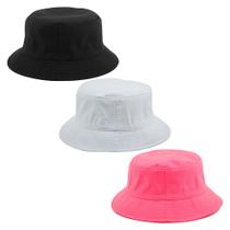 Kit 3 Chapéu Bucket Liso Preto, Branco E Rosa Neon - Unissex