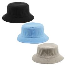 Kit 3 Chapeu Bucket Liso Unissex - Preto, Azul Claro E Bege