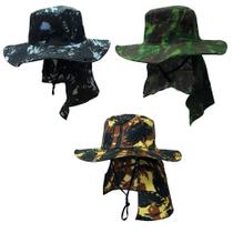 Kit 3 Chapéus Pescador Camping Australiano Proteção Nuca Pescoço Protetor