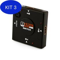 Kit 3 Chaveador Adaptador Hub Switch Hdmi 1.4 3 Portas Fhd 1080P