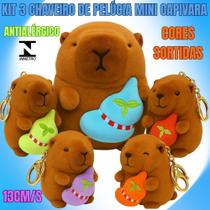 Kit 3 Chaveiros Capivara 13 cm com Corrente Dourada Kit 3 Chaveiros Capivara 13 cm com Corrente Dourada