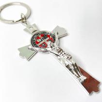 Kit 3 Chaveiros crucifixo portátil São Bento Prata religioso - Filó Modas