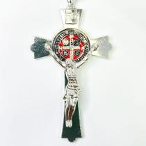 Kit 3 Chaveiros crucifixo portátil São Bento Prata religioso para proteção