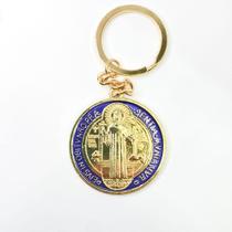 Kit 3 chaveiros medalha proteção São Bento dourado