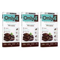Kit 3 chocolate 70% cacau vegano acucar de coco 70g only4 Kit 3 chocolate 70% cacau vegano acucar de coco 70g only4