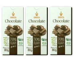 Kit 3 Chocolate Orgânico 70%Barra Vegano Sem Leite 80g Onveg