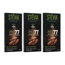 KIT 3 CHOCOLATE SEM CONSERVANTES VEGANO 77% CACAU STEVIACHOCO 20g