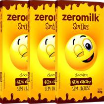 Kit 3 Chocolate Smiles ZeroMilk 40% Tudo Zero Leite 80g