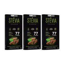 KIT 3 CHOCOLATE VEGANO SEM CONSERVANTES ZERO AÇUCAR 77% CACAU STEVIACHOCO 70g