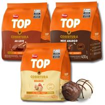Kit 3 chocolates gotas meio amargo + ao leite + branco harald 400g cada top harald