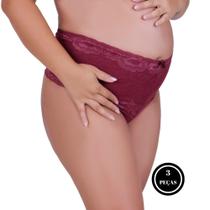 Kit 3 Cinta de Algodão com Detalhe em Renda Calcinha Cós Alto Gestante Karen
