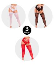 Kit 3 Cinta Liga IMI Lingerie Tule E Renda Com Meia