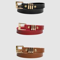 Kit 3 Cinto Couro Fino Feminino Fivela Tripla Com Passante