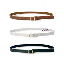 Kit 3 Cintos Feminino fivela dourado 1.8cm largura preto branco e caramelo Cor:Preto+branco+caramelo