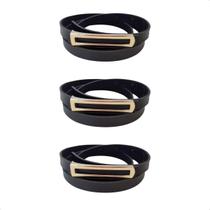 Kit 3 Cintos Feminino Fivela Longa Em Couro- 3 Preto - 110Cm