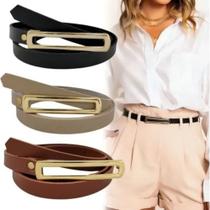 Kit 3 Cintos Feminino Luxo Fino Fivela Dourada