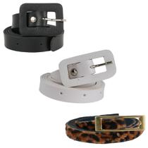 Kit 3 Cintos Femininos Fivela Quadrada, Retangular E Dourada