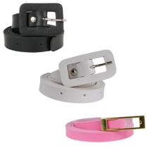 Kit 3 Cintos Femininos Fivela Quadrada, Retangular E Dourada